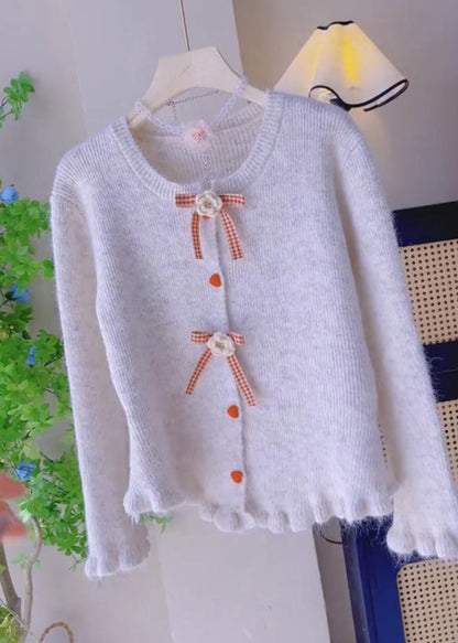 French Beige Ruffled Knit Sweaters Spring