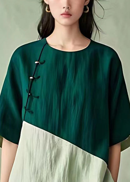 Blackish Green O Neck Button Cotton Shirt Half Sleeve