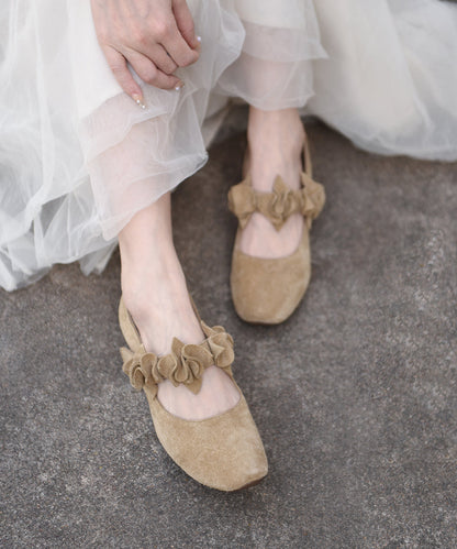 New Handmade Apricot Flower Chunky Heels
