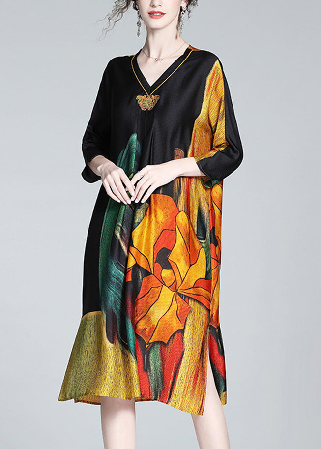 Art Silk Embroideried Print Side Open Maxi Dress Spring