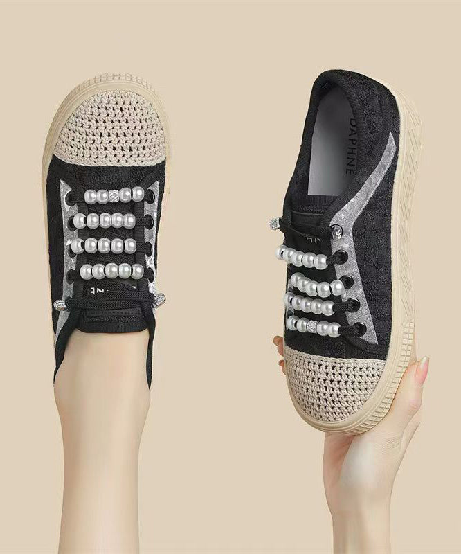 Splicing Flat Feet Shoes Black Breathable Mesh