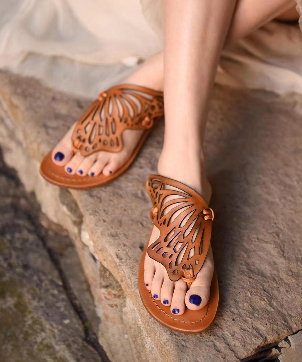 New French Flip Flops With Flat Bottoms Hollowed Out Butterfly Slippers Soofairy Shoes-20251