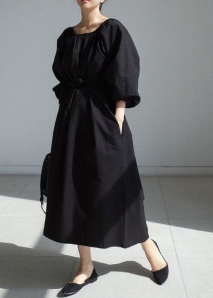 Black Cinched Cotton Dress Spring
