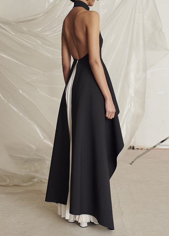 Black Turtleneck Asymmetrical Patchwork Maxi Vestidos Dresses Sleeveless Summer