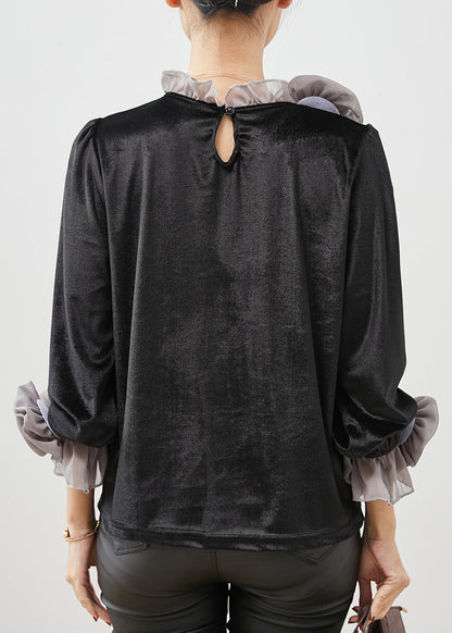 Grey Silk Velour Shirt Top Ruffled Spring