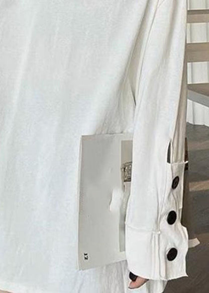 White Patchwork Button Sweatshirts Long Sleeve
