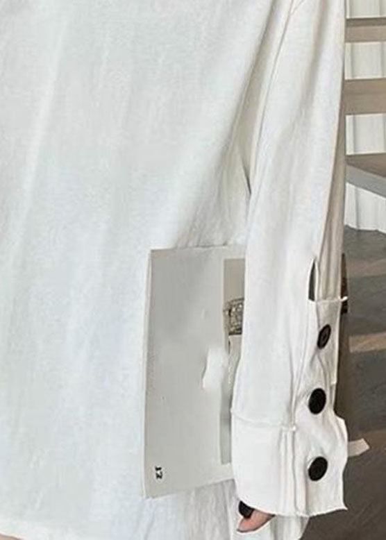 White Patchwork Button Sweatshirts Long Sleeve