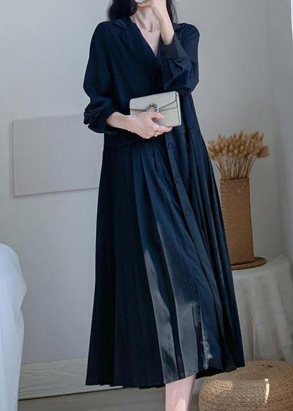 V Neck Cinched Summer Linen Black Dresses