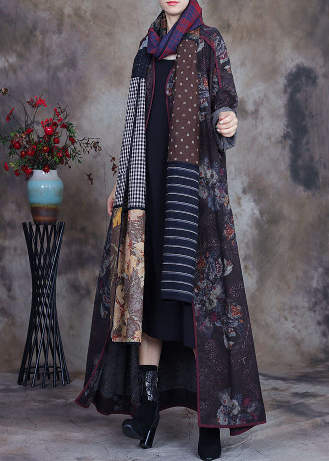 Unique O-neck Print Button Fall Coats