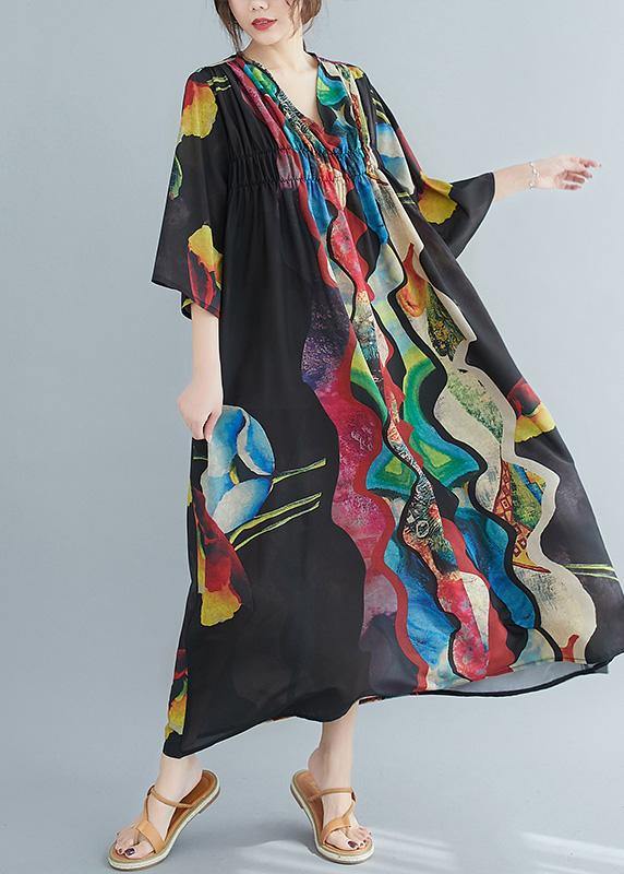 Organic V Neck Cinched Spring Tunics Print Dresses