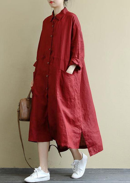Black Bamboo Linen Shirt Dress Oversize Spring Maxi Dresses