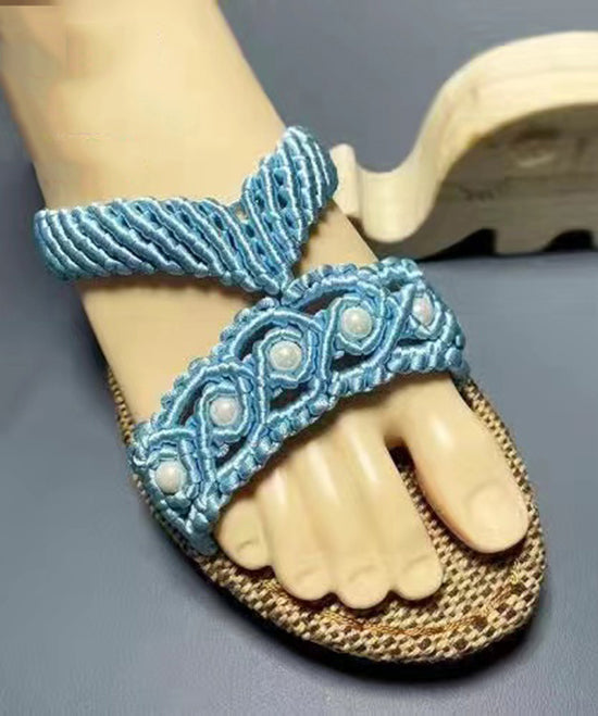 Pink Knit Fabric Diy Splicing Nail Bead Slide Sandals Peep Toe