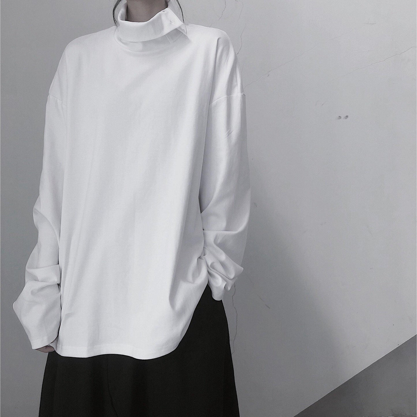 Diy White Tunic Top High Neck Asymmetric Midi Top