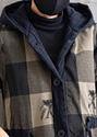 Gray Plaid Overcoat Hooded Drawstring Coats