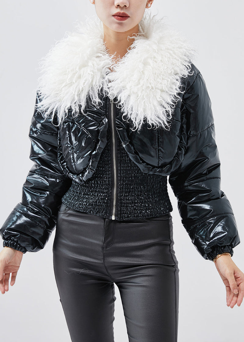 Black Faux Fur Collar Fine Cotton Filled Coats Winter