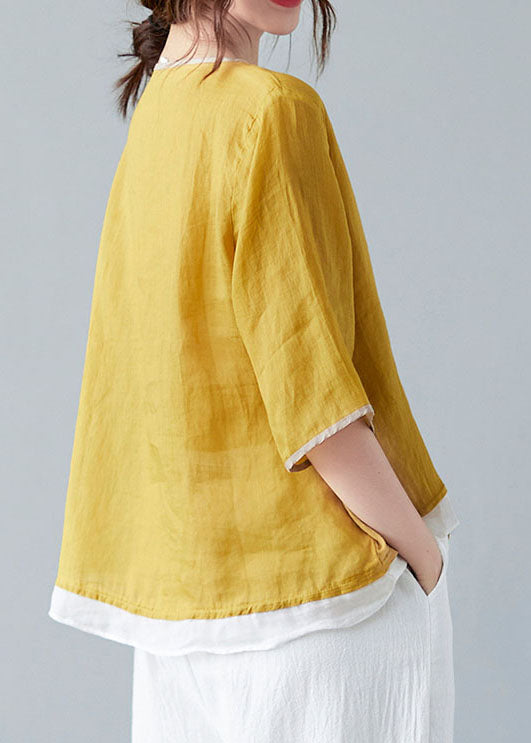 French White Bamboo V Neck Asymmetrical Design Shirt Spring