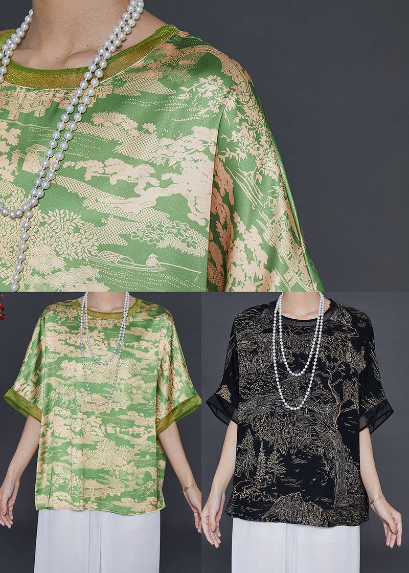 Grass Green Oversized Print Chiffon Top Summer