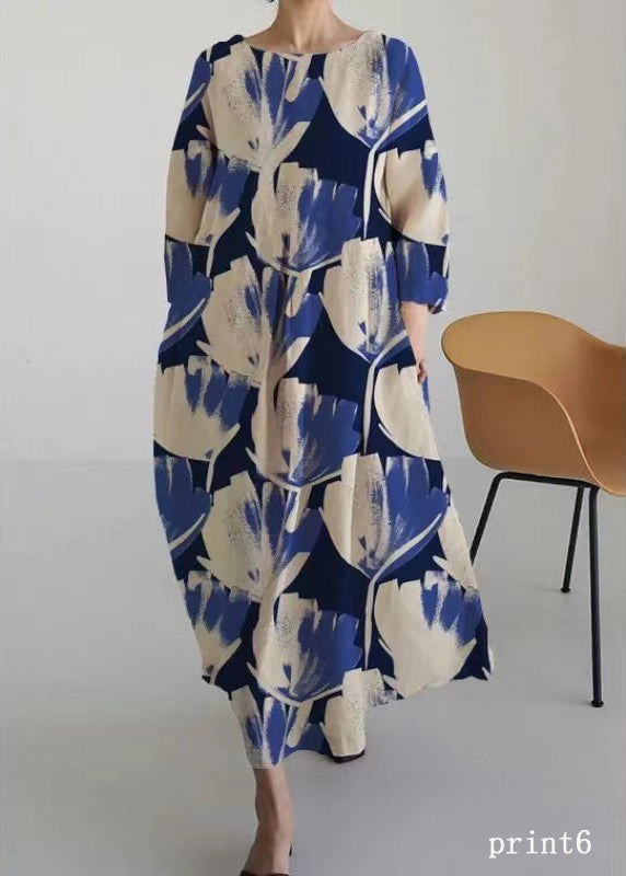 Flower Print5 Cotton Dresses Pockets Patchwork Spring