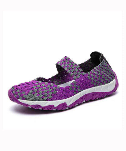 Purple Knit Fabric Handmade Splicing Flat Shoes for Soofairy Shoes-20251