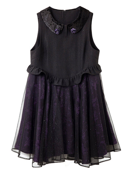 Style Purple Ruffled Jacquard Patchwork Tulle Vest Dresses Spring
