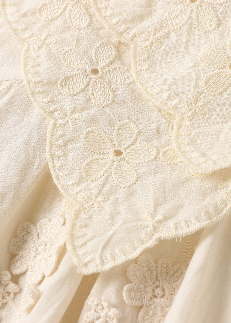 Beige Double-layer Embroidered Cotton Blouses Spring