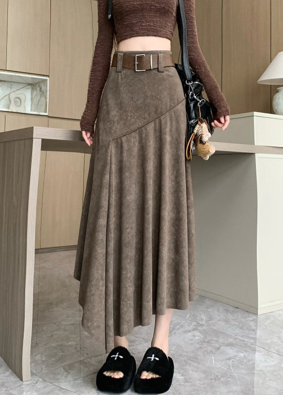 New Coffee Asymmetrical Wrinkled a Line Skirts Summer