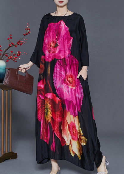 Black Oversized Print Cotton Holiday Dress Summer
