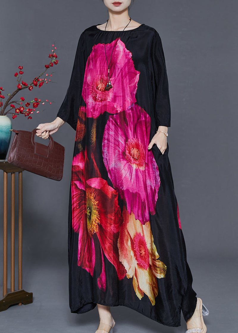 Black Oversized Print Cotton Holiday Dress Summer
