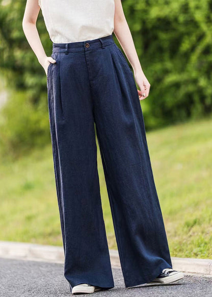 Green Pockets Linen Straight Pants Summer