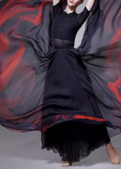 Black Tie Dye Layered Silk a Line Skirt