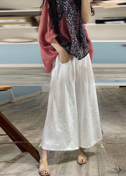 Loose Yellow V Neck Print Patchwork Linen Top Wide Leg Pants Two Pieces Set Batwing Sleeve