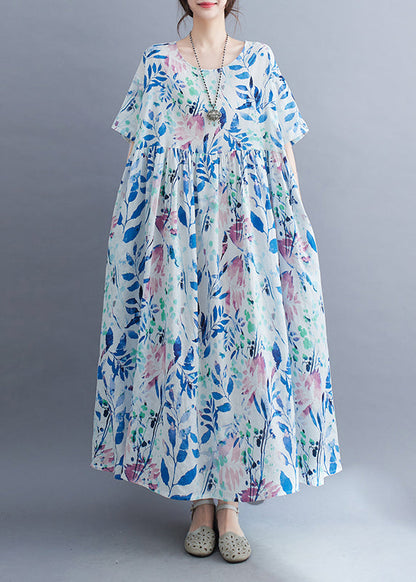 Light Blue Patchwork Print Long Dress Summer