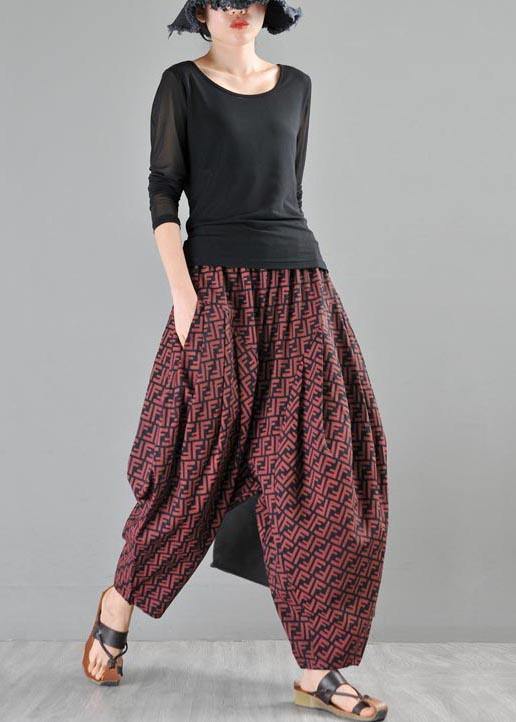 Stylish Red Print Linen Harem Pants Summer