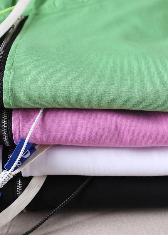 Fine Green Hooded Patchwork Cotton Blouses Summer