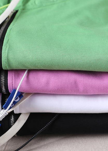 Fine Green Hooded Patchwork Cotton Blouses Summer