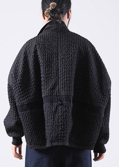 Black Zip Up Pockets Polyester Jackets Spring
