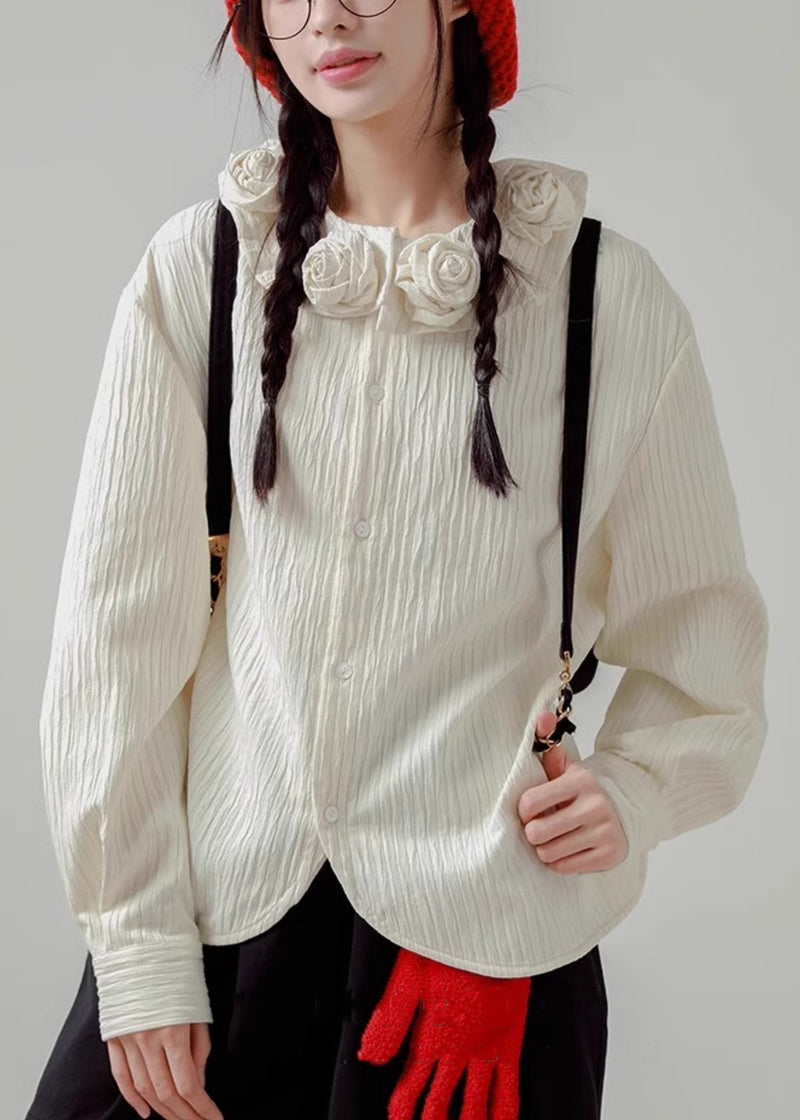 Loose White Button Cotton Shirt Spring