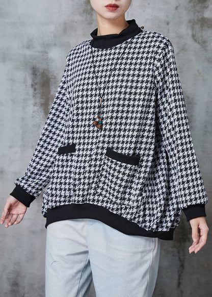Black Oversized Plaid Cotton Sweatshirt Spring