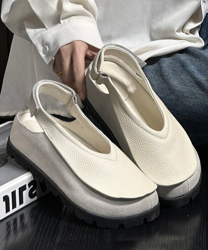 Splicing Platform Flats Sandals Yellow Cowhide Leather