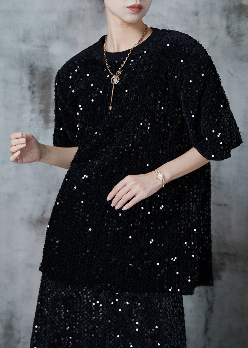 Black Sequins Oversized Cotton Tanks Summer
