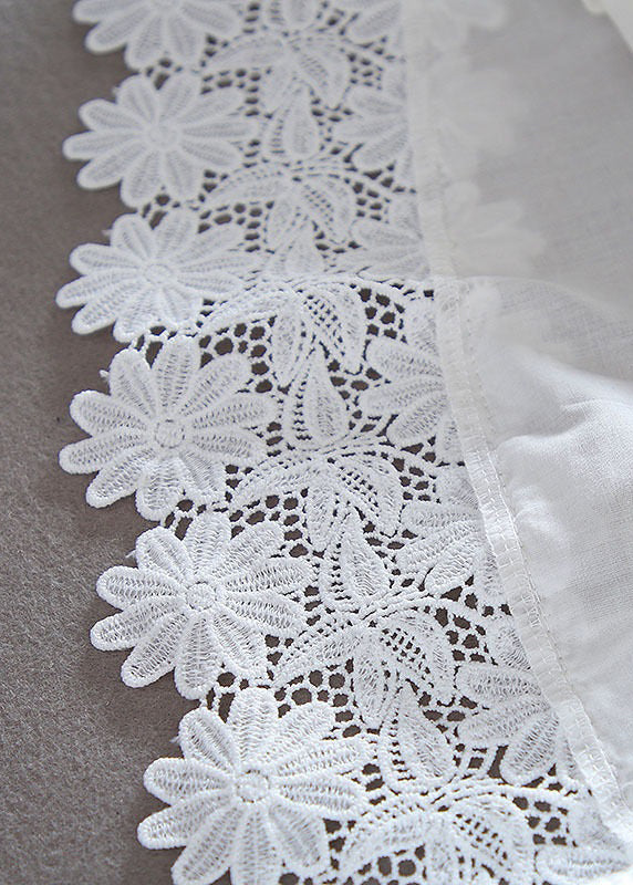 White Button Hollow Out Lace Patchwork Shirt Bracelet Sleeve Summer