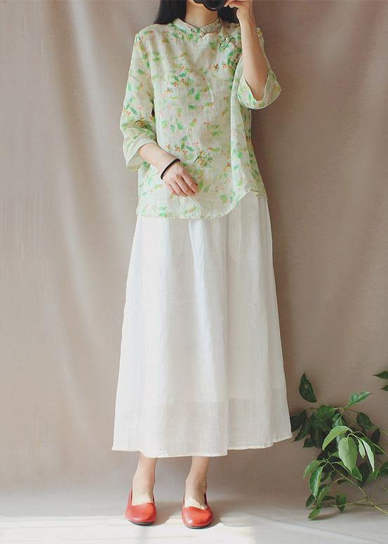 Stand Collar Half Sleeve Clothes for Green Leaves Tops