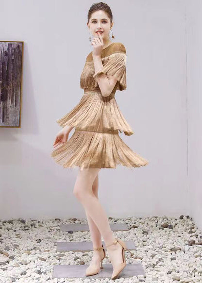Boutique Gold Tasseled Hollow Out Party Dresses Summer