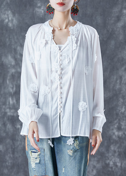 Diy White Lace Up Cotton Shirts Summer