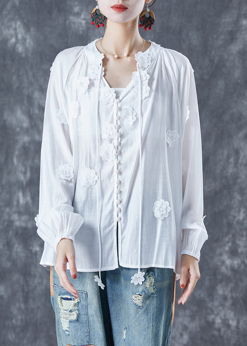 Diy White Lace Up Cotton Shirts Summer