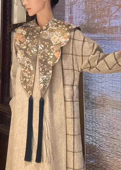 Chinese Style Grey Cape and Dress Cotton Two-piece Set Spring