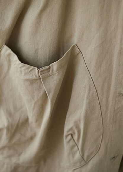 Diy Khaki Hooded Pockets Cotton Coat Spring