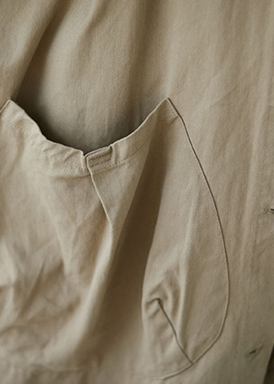 Diy Khaki Hooded Pockets Cotton Coat Spring