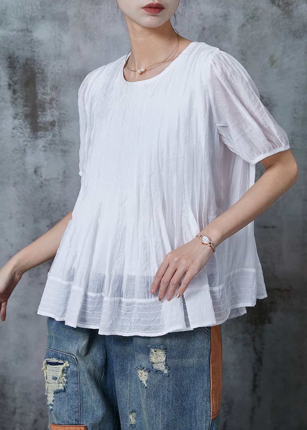 Simple White Oversized Wrinkled Linen Shirt Summer