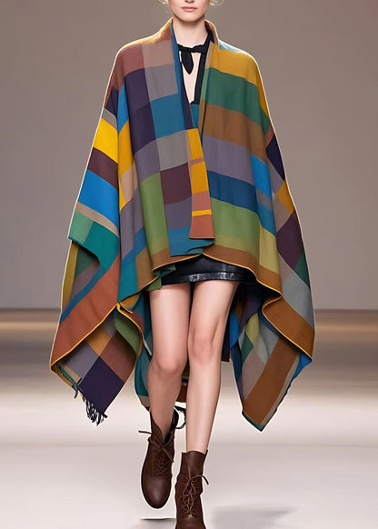 Multi V Neck Plaid Low High Design Woolen Jackets Fall
